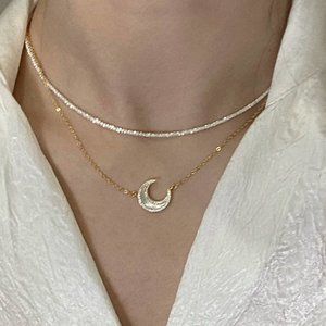 #NEW 925 Sterling Silver Diamond Halo Shell Crescent Moon Necklace